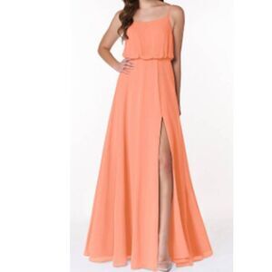 AZAZIE Formal Chiffon Princess Maxi Party Dress Prom Party Orange Sunset Size 6
